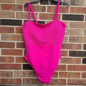 Old Navy- Smocked Bandeau One piece swimsuit - Raspberry Tart